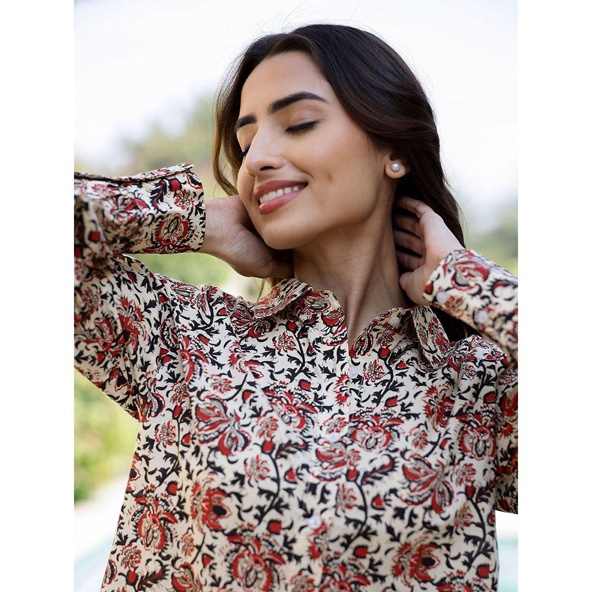 طقم من بنطال بيجاما مع بلوزة قطن بطبعة زهور سانسكريتي هومز × ستايلي-women-clothing-nightwear-pyjamas-longsets-image-6
