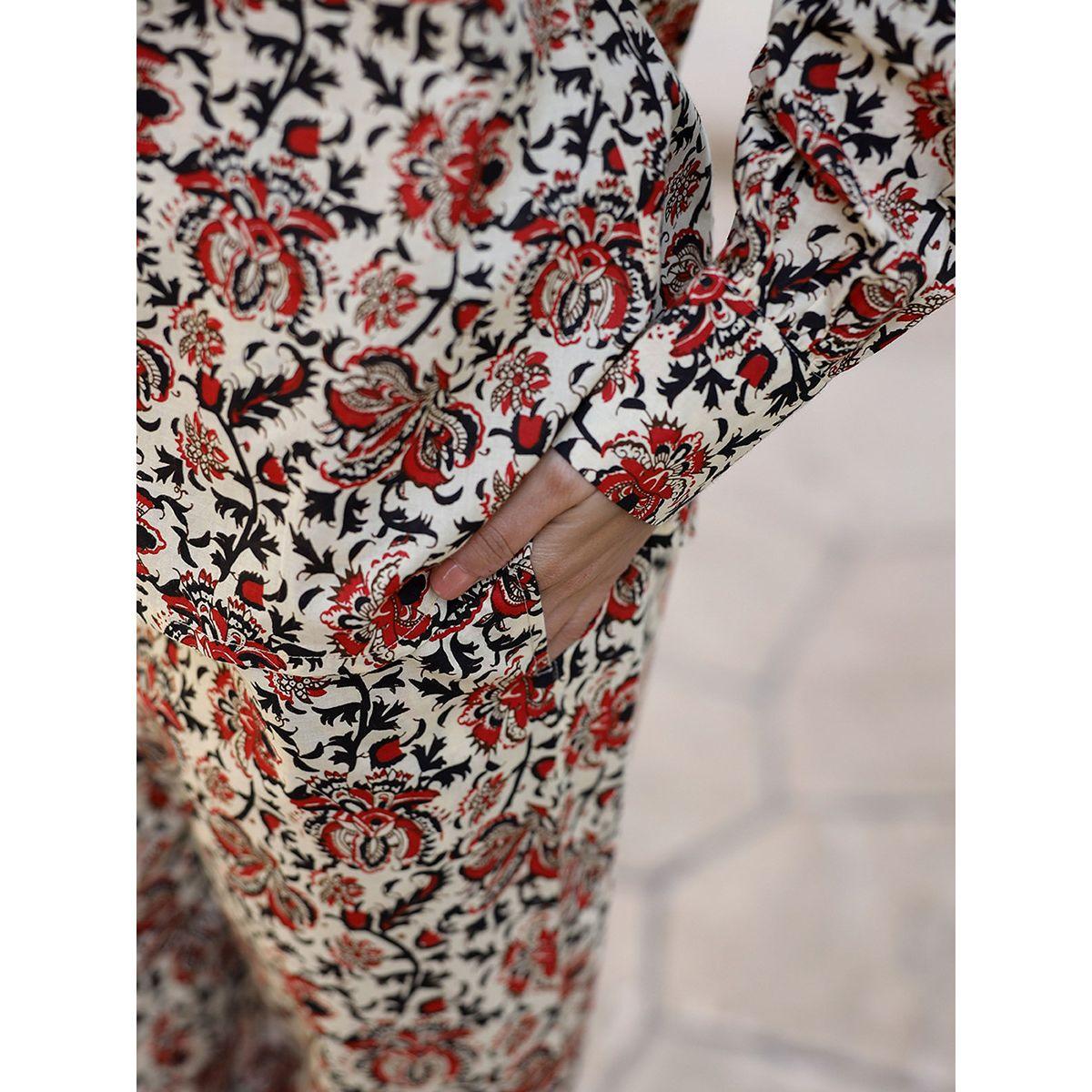 طقم من بنطال بيجاما مع بلوزة قطن بطبعة زهور سانسكريتي هومز × ستايلي-women-clothing-nightwear-pyjamas-longsets-image-8