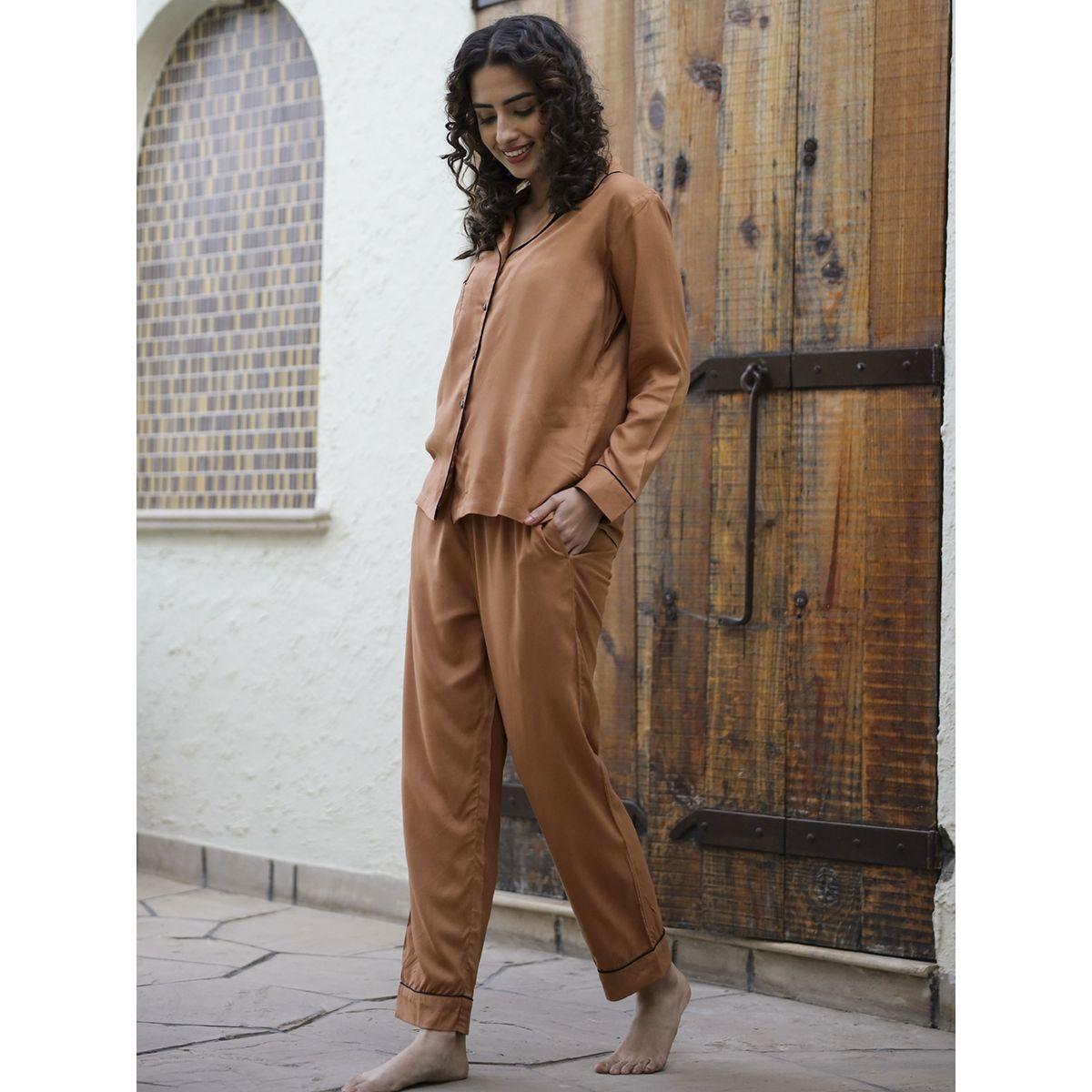 طقم من 3 - بنطال بيجاما وبلوزة قطن مع شورت سانسكريتي هومز × ستايلي-women-clothing-nightwear-pyjamas-longsets-image-4