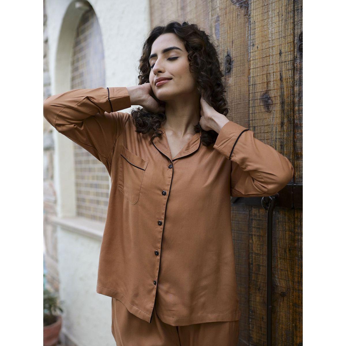 طقم من 3 - بنطال بيجاما وبلوزة قطن مع شورت سانسكريتي هومز × ستايلي-women-clothing-nightwear-pyjamas-longsets-image-5