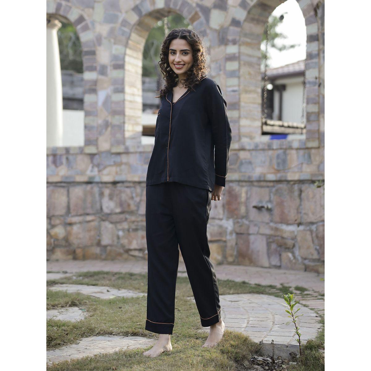 طقم من 3 - بنطال بيجاما وبلوزة قطن بحزوز مع شورت سانسكريتي هومز × ستايلي-women-clothing-nightwear-pyjamas-longsets-image-4