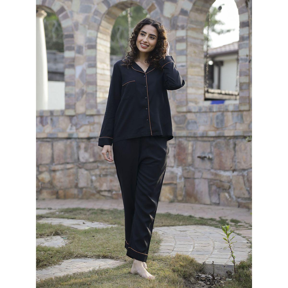 طقم من 3 - بنطال بيجاما وبلوزة قطن بحزوز مع شورت سانسكريتي هومز × ستايلي-women-clothing-nightwear-pyjamas-longsets-image-5