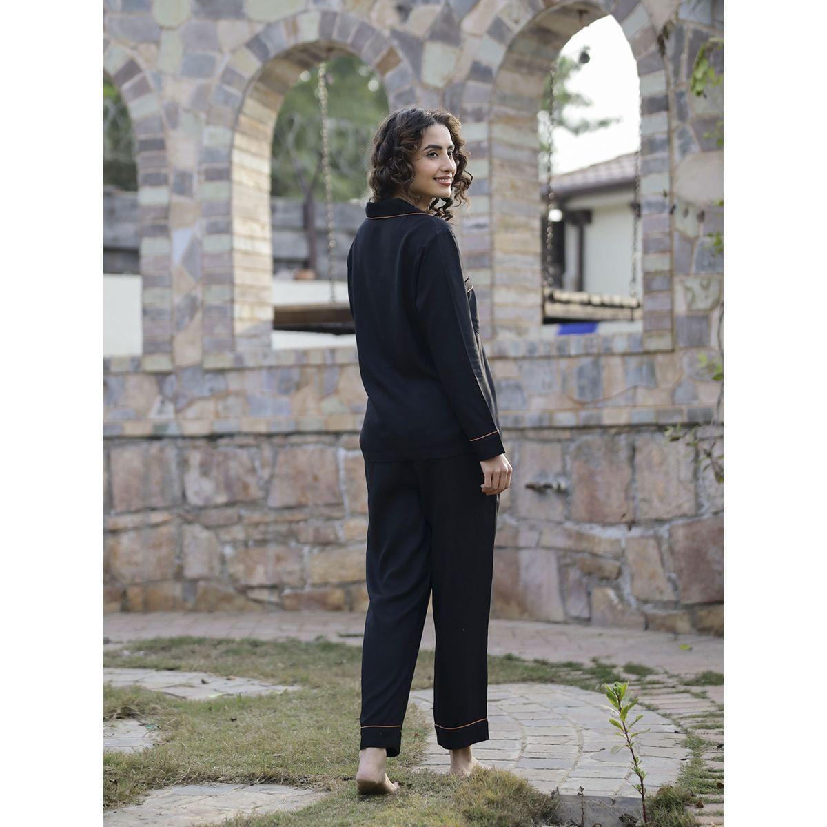 طقم من 3 - بنطال بيجاما وبلوزة قطن بحزوز مع شورت سانسكريتي هومز × ستايلي-women-clothing-nightwear-pyjamas-longsets-image-6