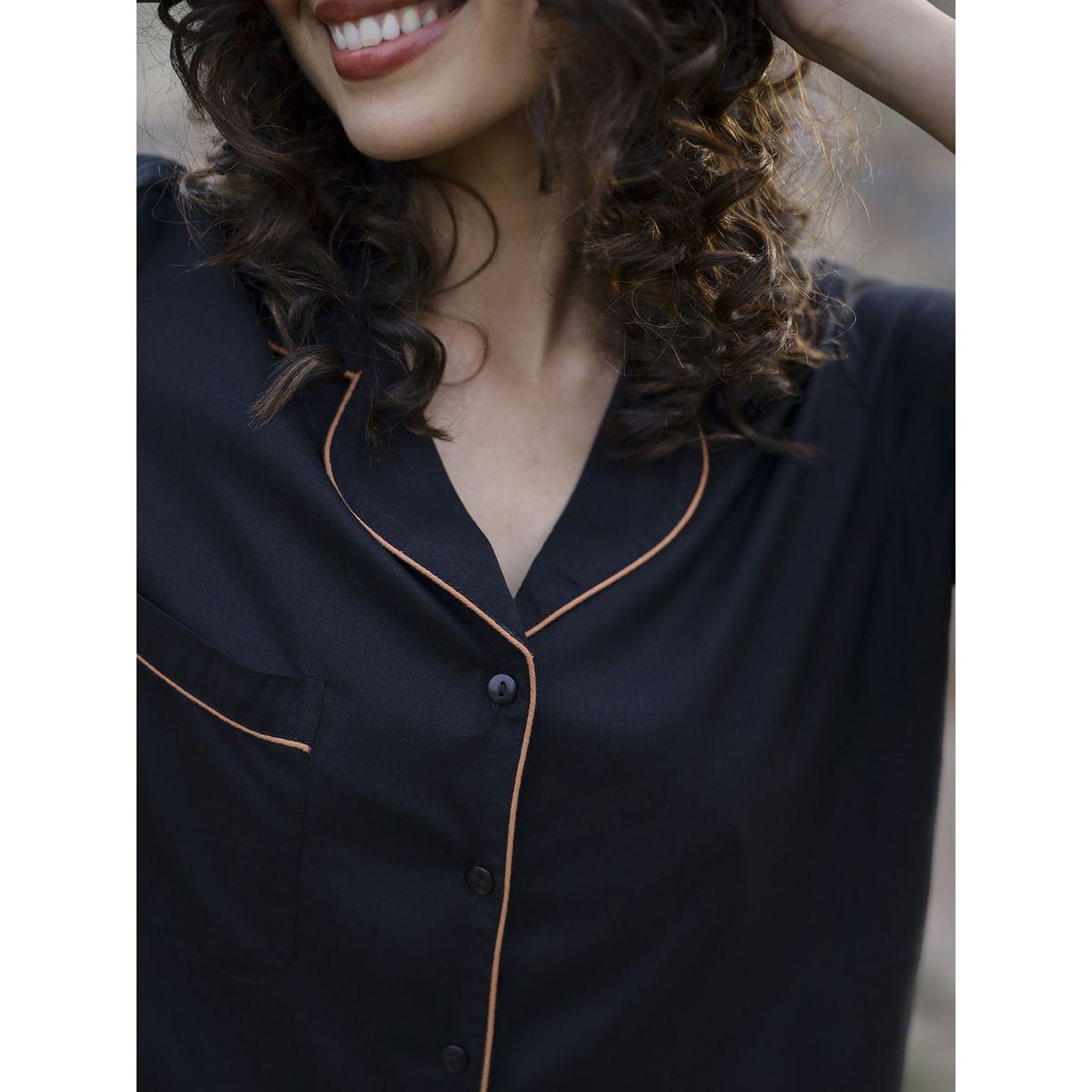 Sanskrutihomes X Styli  Pack of 3 - Cotton Contrast Piping Detail Shirt, Straight Pyjama & Shorts-women-clothing-nightwear-pyjamas-longsets-image-8