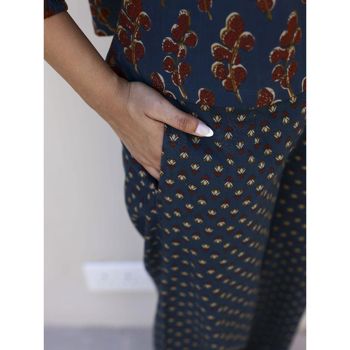 طقم من بنطال بيجاما مع بلوزة قطن مطبعة بزهور سانسكريتي هومز × ستايلي-women-clothing-nightwear-pyjamas-longsets-image-7