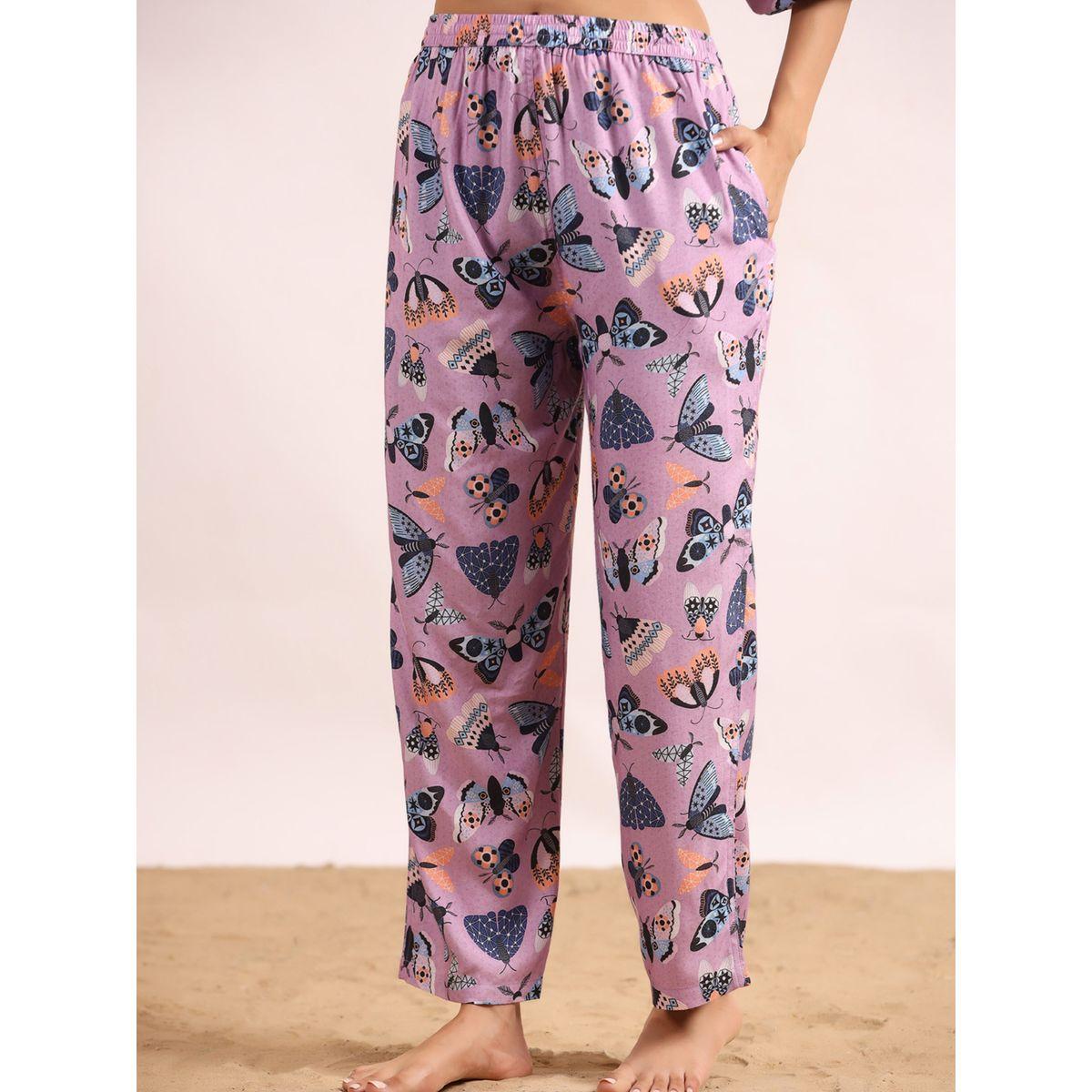 طقم من بنطال بيجاما مع بلوزة مطبعة بطبعة فراشة سانسكريتي هومز × ستايلي-women-clothing-nightwear-pyjamas-longsets-image-2