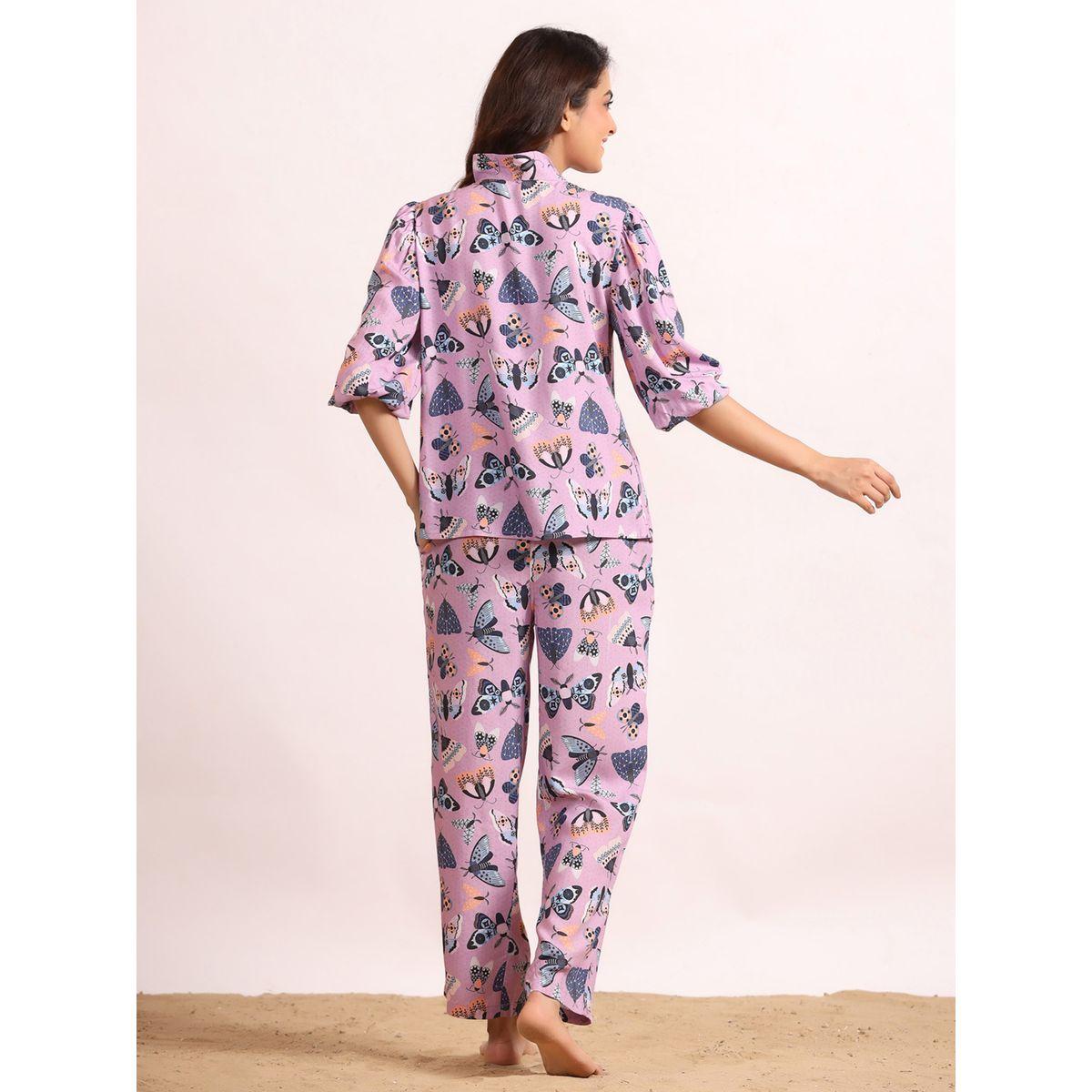 Sanskrutihomes X Styli  Butterfly Print 3/4 Sleeves Top Straight Pyjama Set-women-clothing-nightwear-pyjamas-longsets-image-3