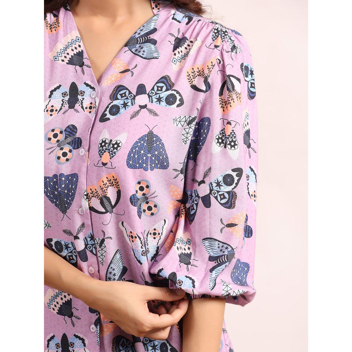 Sanskrutihomes X Styli  Butterfly Print 3/4 Sleeves Top Straight Pyjama Set-women-clothing-nightwear-pyjamas-longsets-image-9