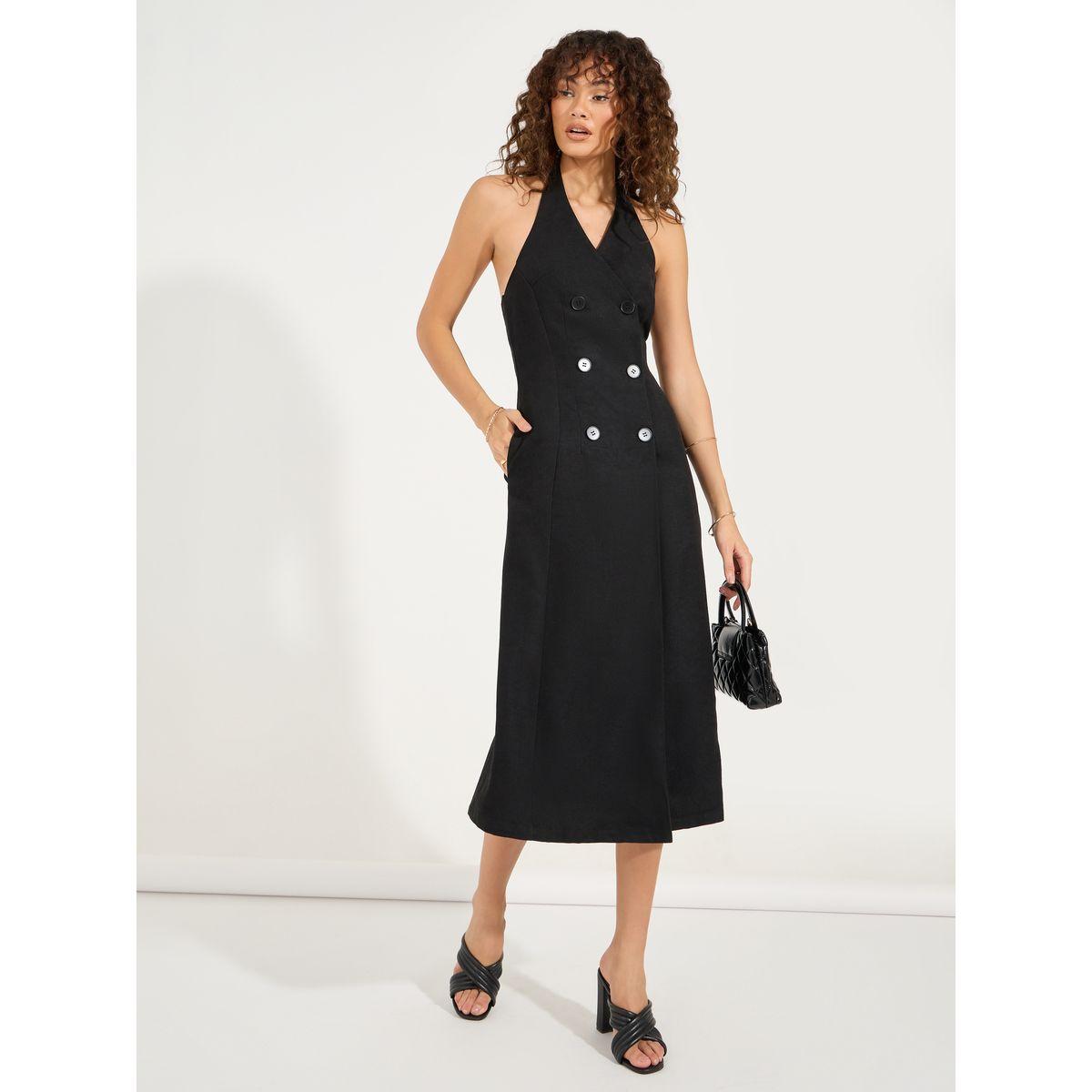 فستان ميدي بياقة هولتر مع أزرار-women-clothing-dresses-image-1