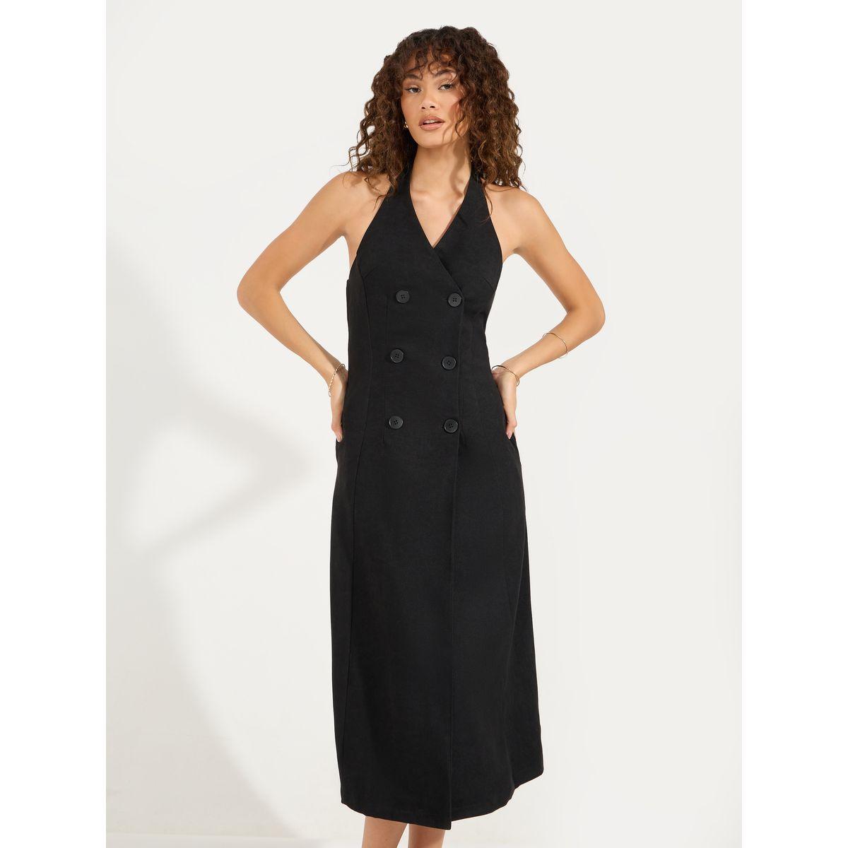 Styli Halter Neck Blazer Midi Dress with Buttons-women-clothing-dresses-image-2