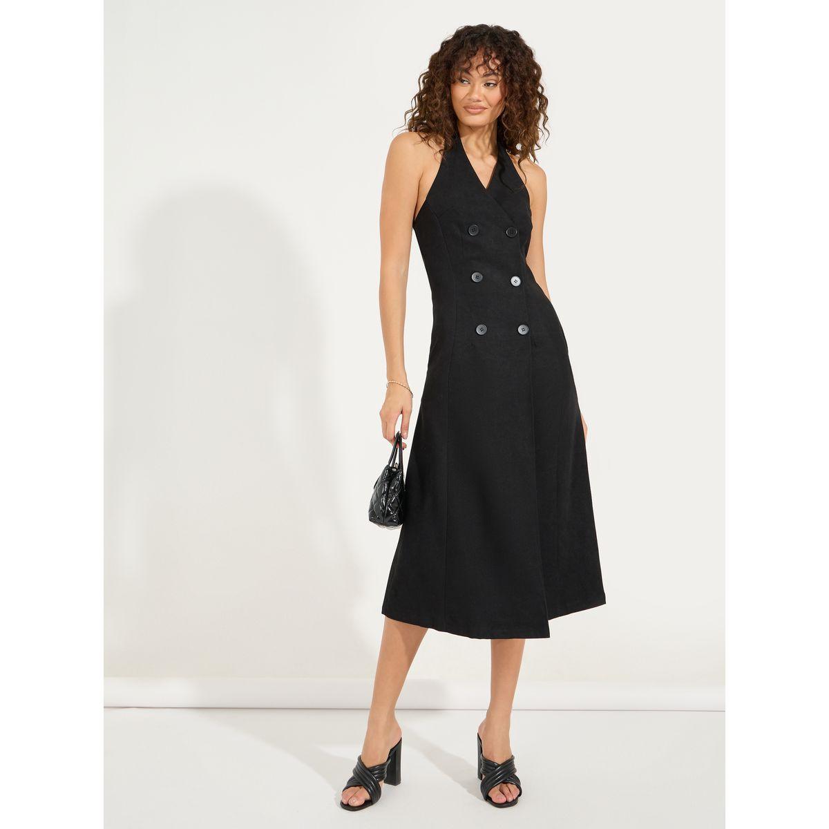 فستان ميدي بياقة هولتر مع أزرار-women-clothing-dresses-image-4