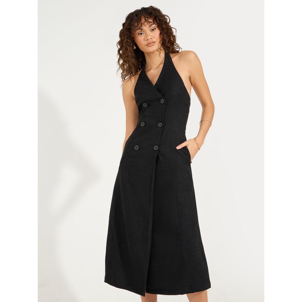 Styli Halter Neck Blazer Midi Dress with Buttons-women-clothing-dresses-image-5