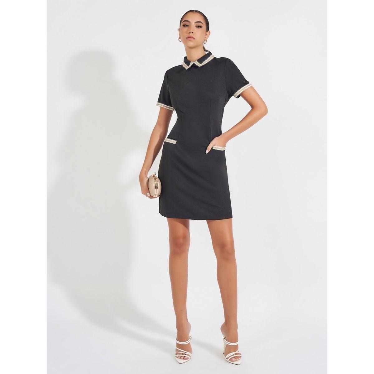 Styli Collared Short Sleeves Shift Mini Dress-women-clothing-dresses-image-1