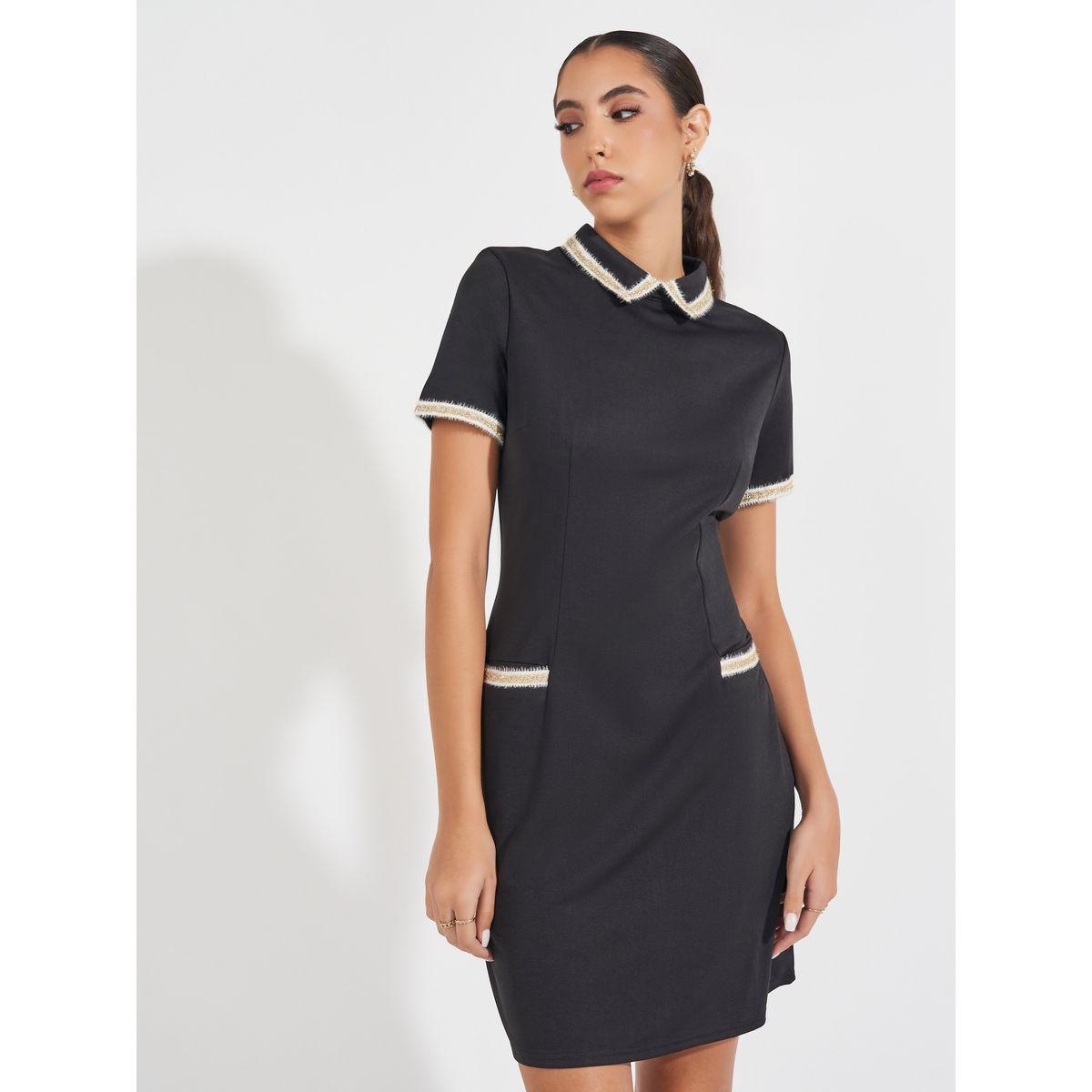 Styli Collared Short Sleeves Shift Mini Dress-women-clothing-dresses-image-2