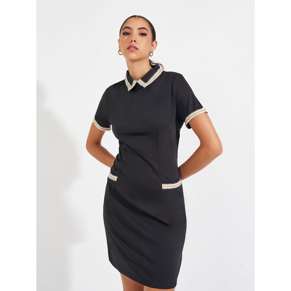 فستان قصير بياقة مع أكمام قصيرة-women-clothing-dresses-image-5