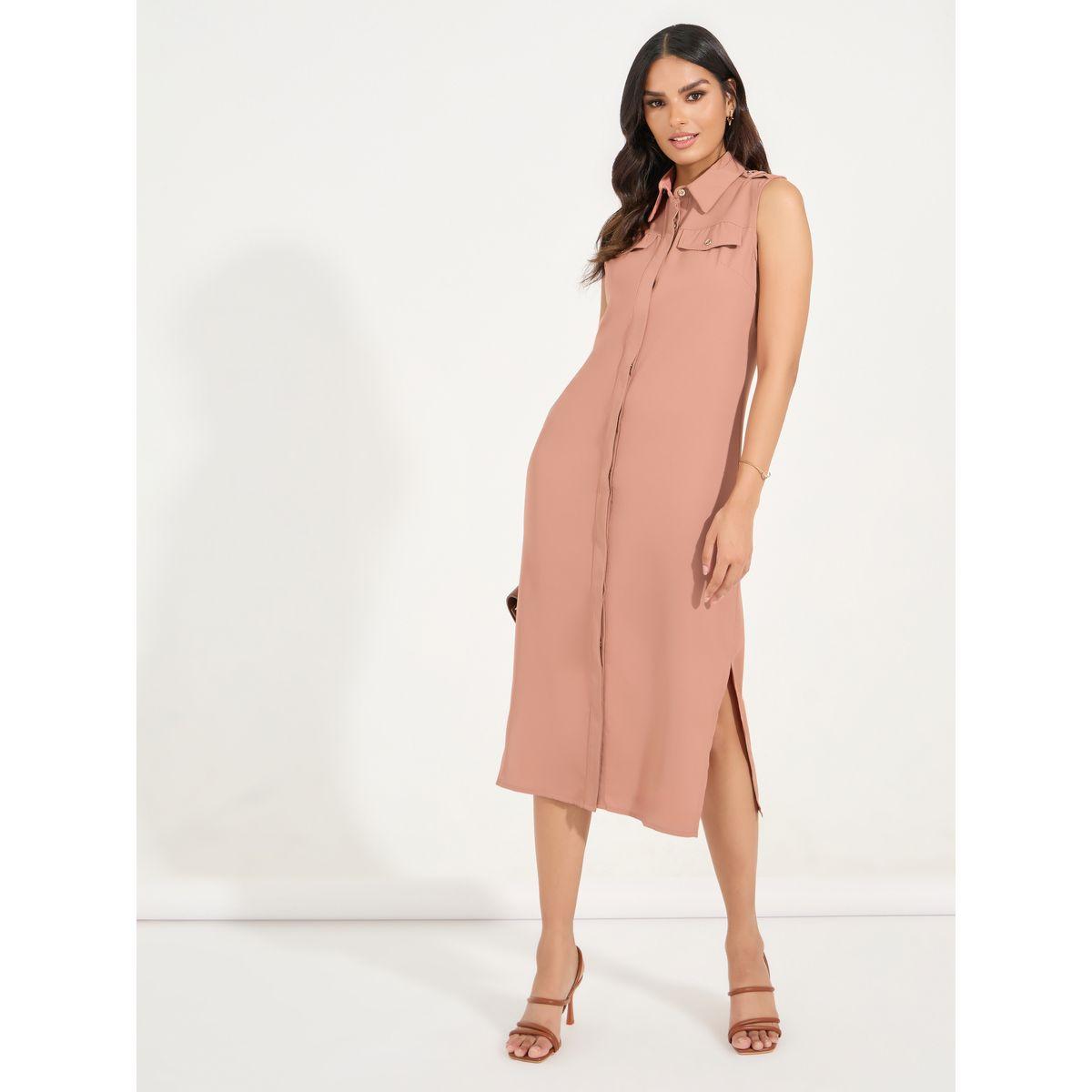 Styli Sleeveless Shirt Midi Dress with Concealed Placket-women-clothing-dresses-image-1