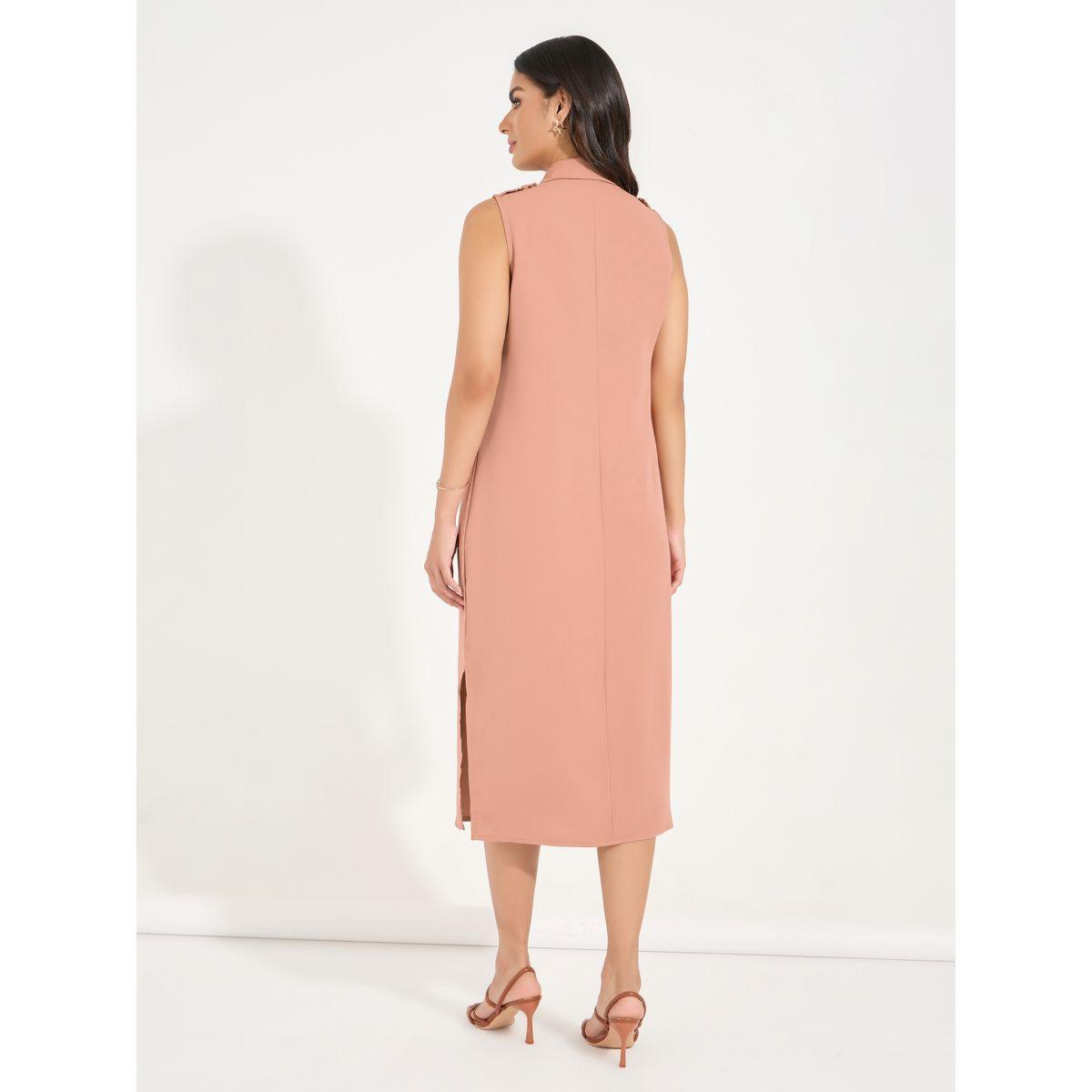 Styli Sleeveless Shirt Midi Dress with Concealed Placket-women-clothing-dresses-image-6