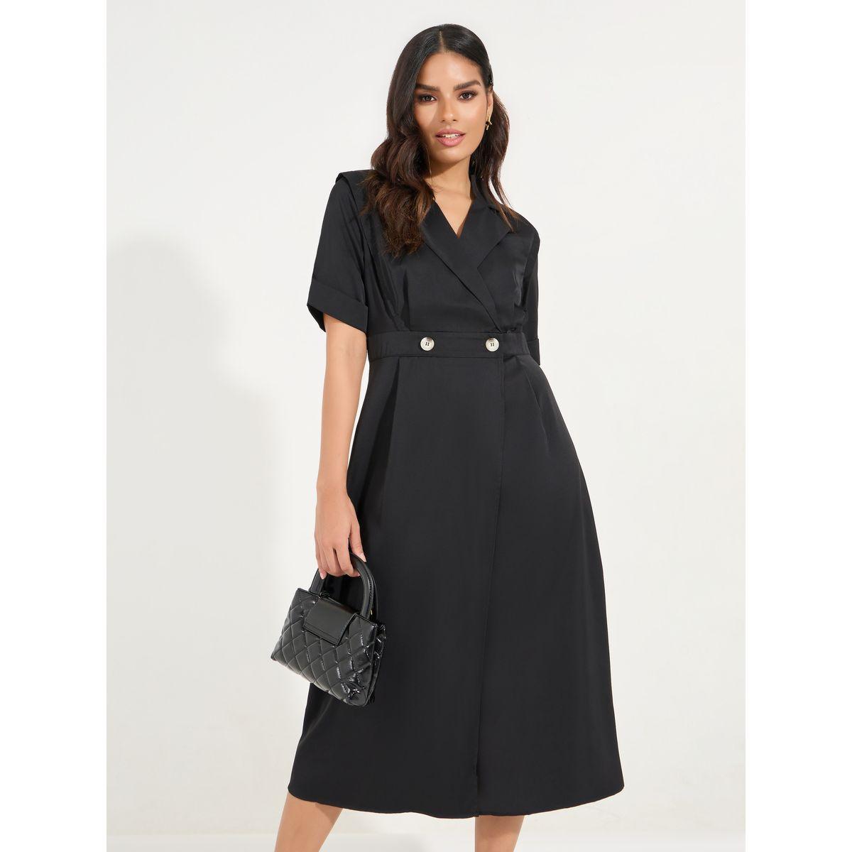 فستان ميدي مزين بأزرار مع ياقة بشق-women-clothing-dresses-image-2