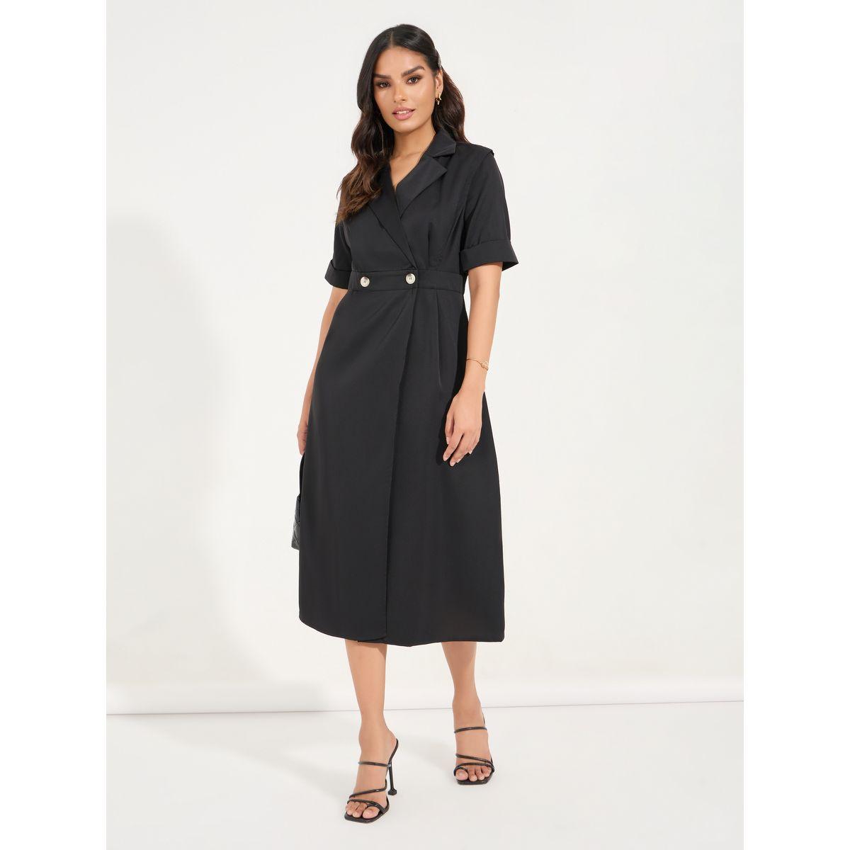 فستان ميدي مزين بأزرار مع ياقة بشق-women-clothing-dresses-image-4