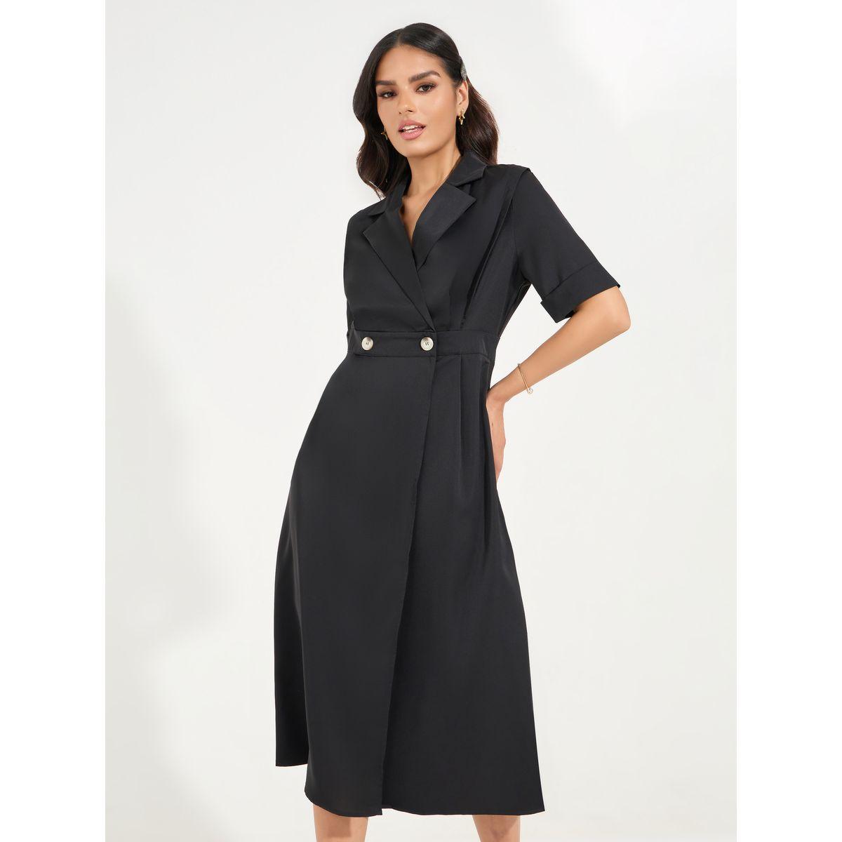 Styli Notch Lapel Blazer Midi Dress with Button Detail-women-clothing-dresses-image-5