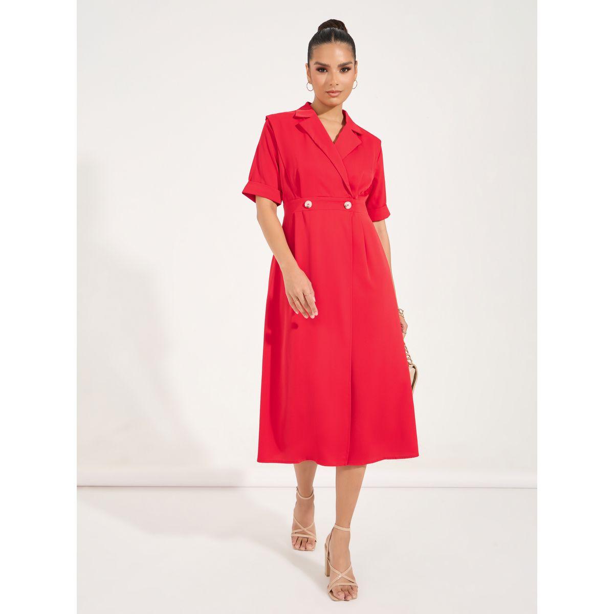 Styli Notch Lapel Blazer Midi Dress with Button Detail-women-clothing-dresses-image-1