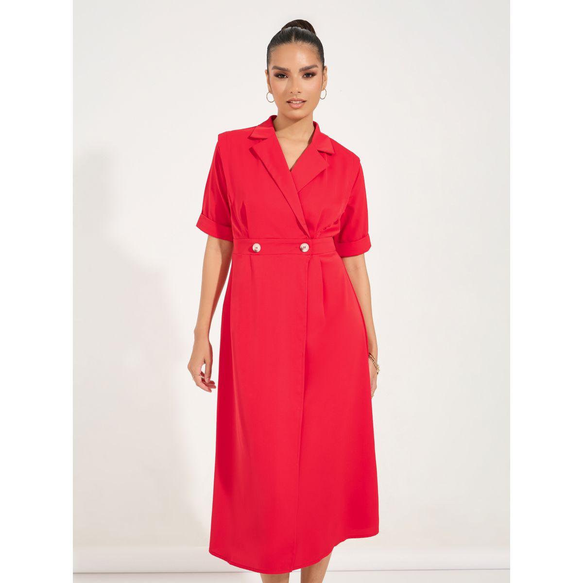 Styli Notch Lapel Blazer Midi Dress with Button Detail-women-clothing-dresses-image-2