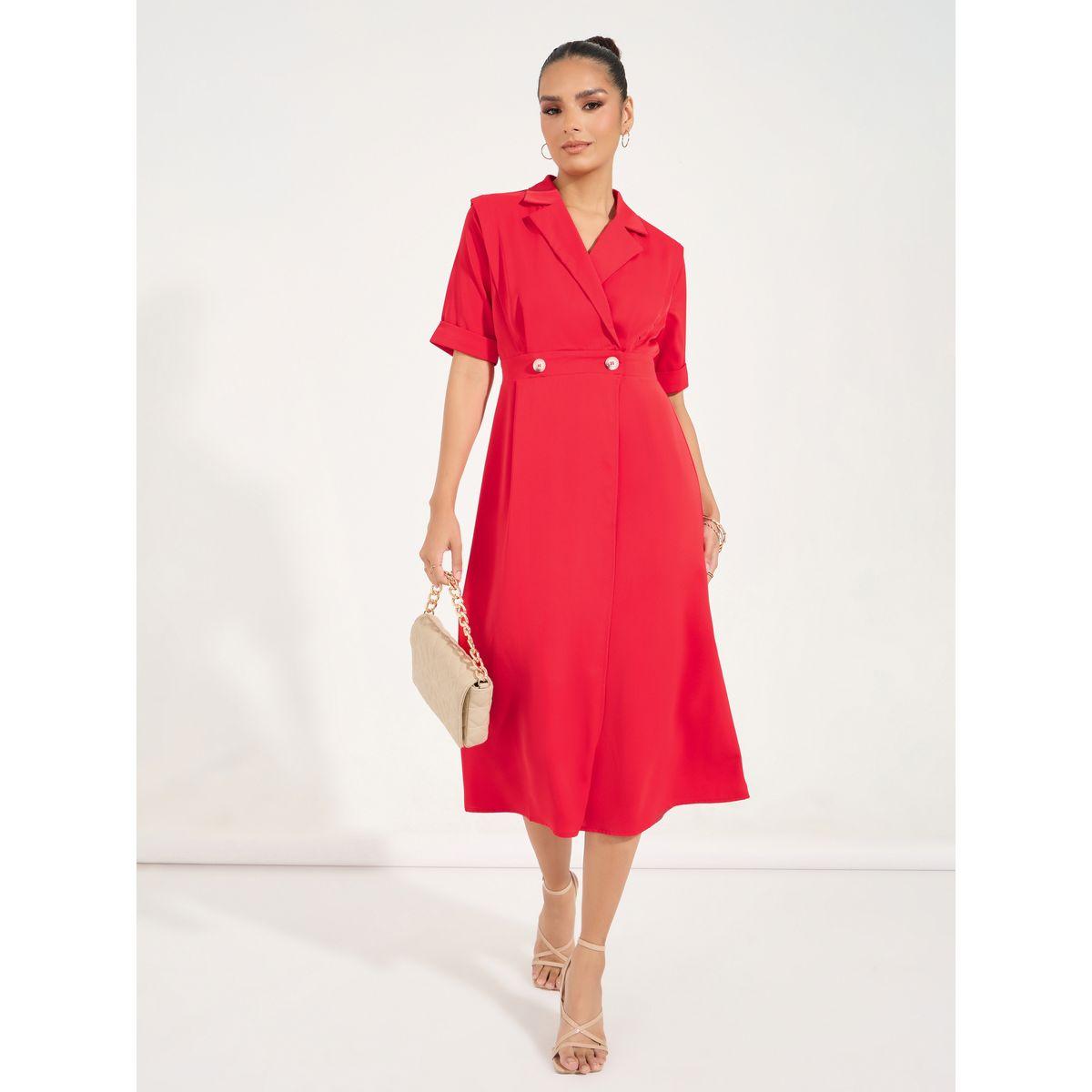 Styli Notch Lapel Blazer Midi Dress with Button Detail-women-clothing-dresses-image-4