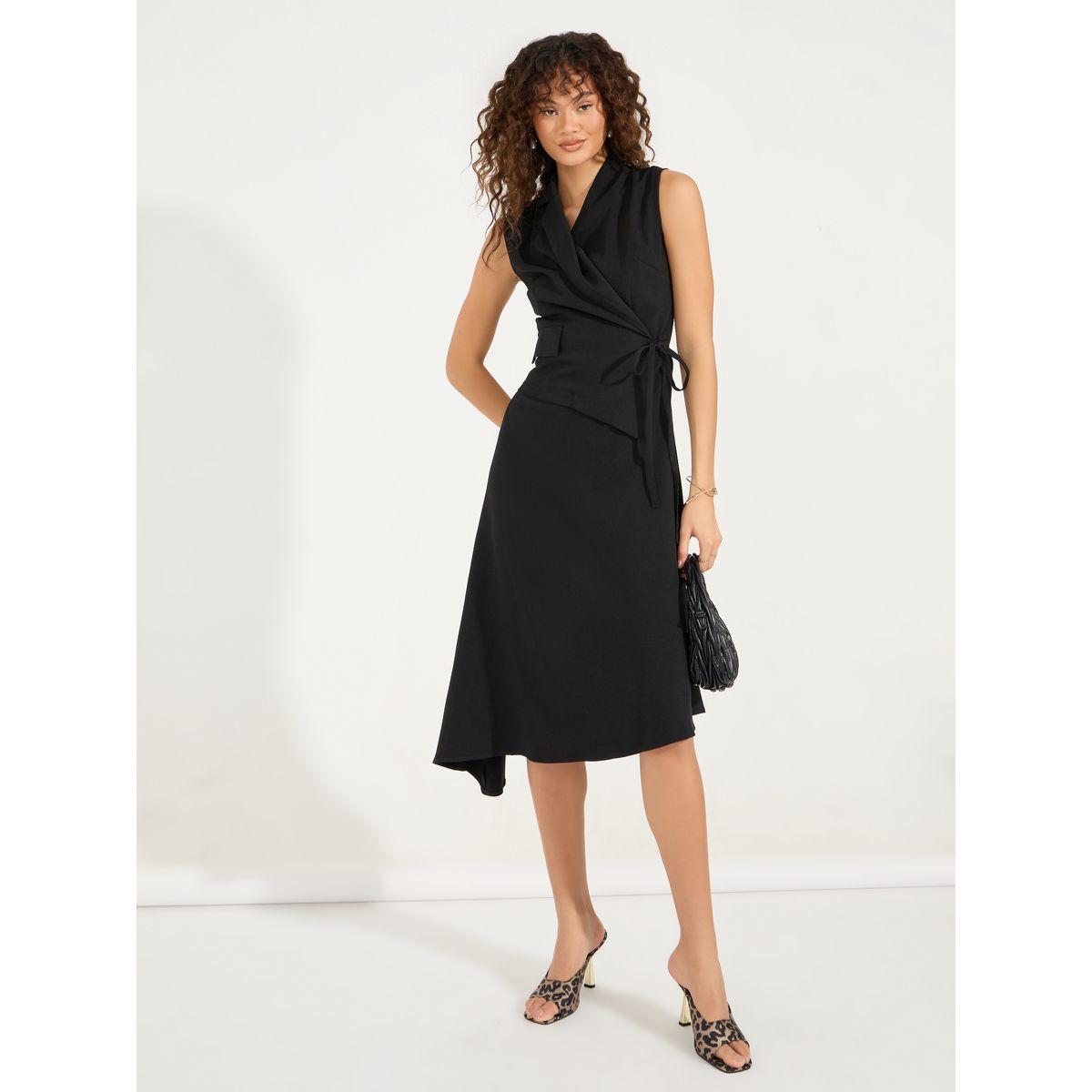 Styli Plain Tie-Up Sleeveless Blazer Midi Dress-women-clothing-dresses-image-1