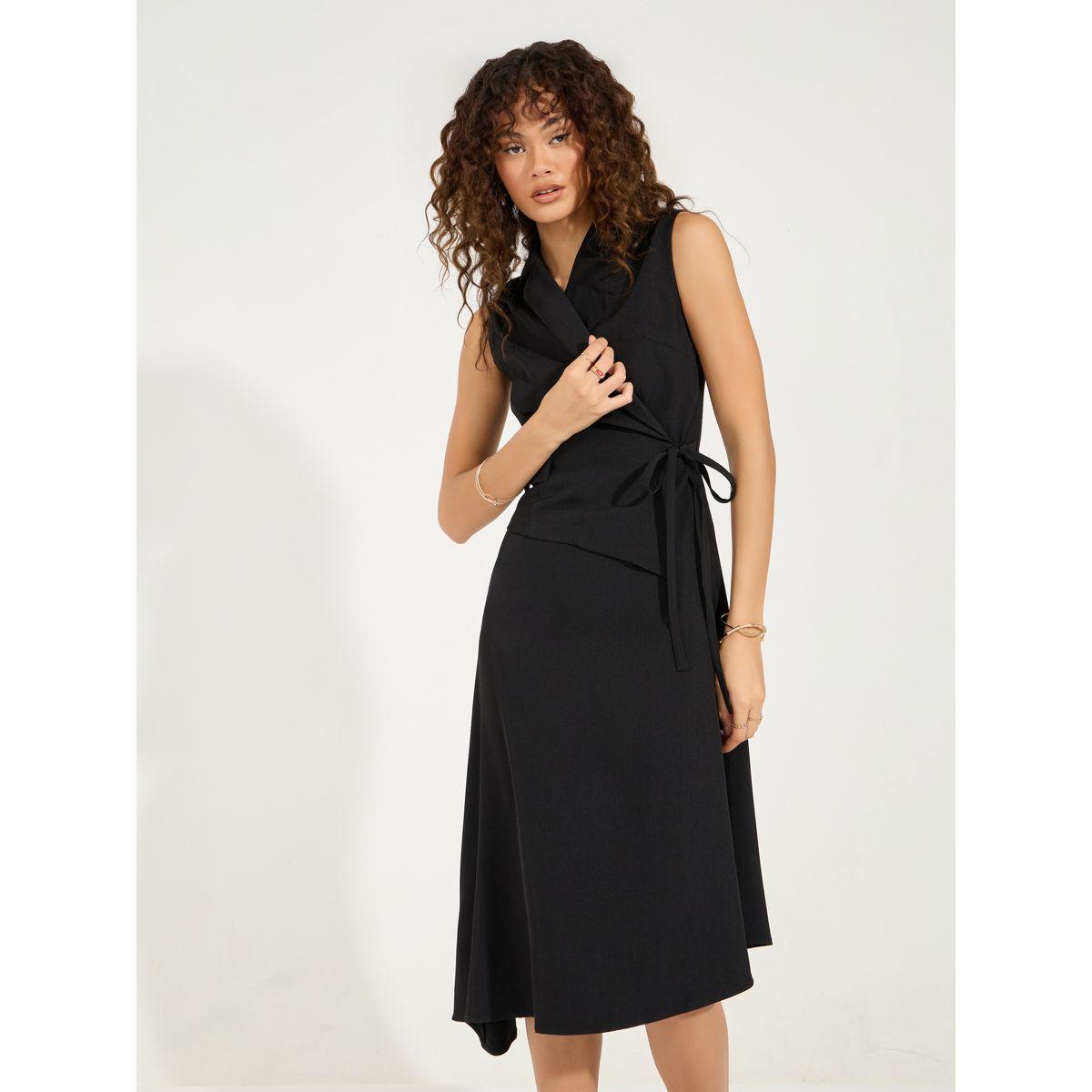 فستان ميدي سادة بلا أكمام مع أربطة-women-clothing-dresses-image-2