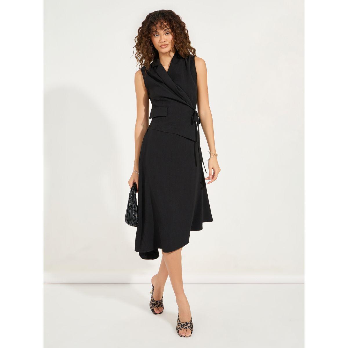 Styli Plain Tie-Up Sleeveless Blazer Midi Dress-women-clothing-dresses-image-4