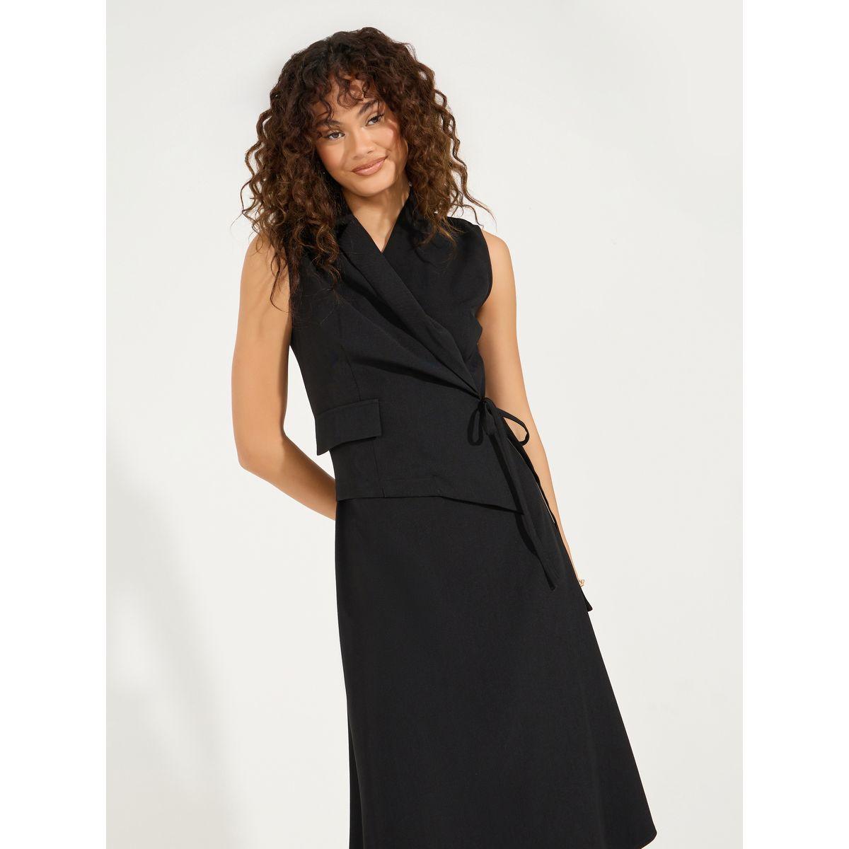 Styli Plain Tie-Up Sleeveless Blazer Midi Dress-women-clothing-dresses-image-5