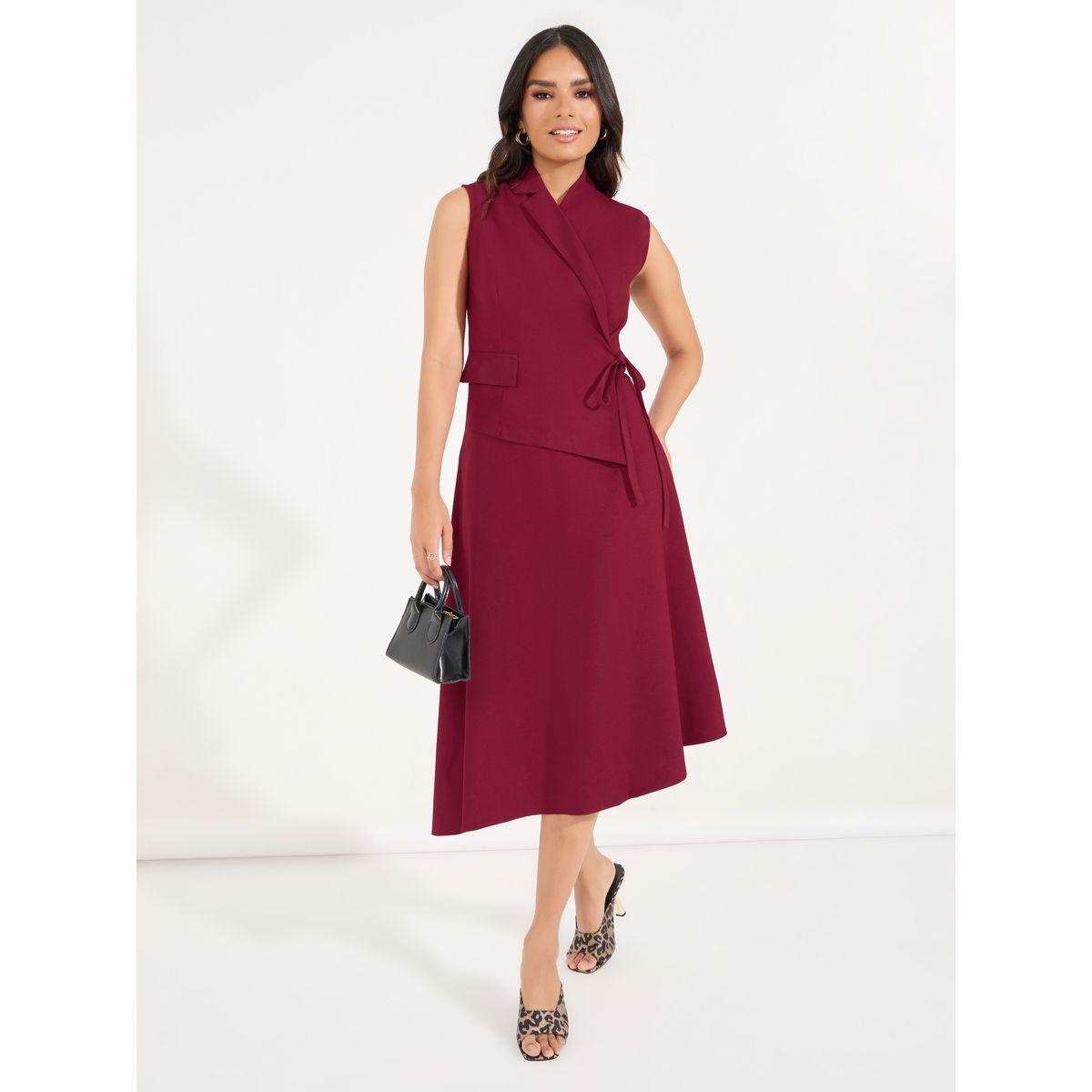 Styli Plain Tie-Up Sleeveless Blazer Midi Dress-women-clothing-dresses-image-1