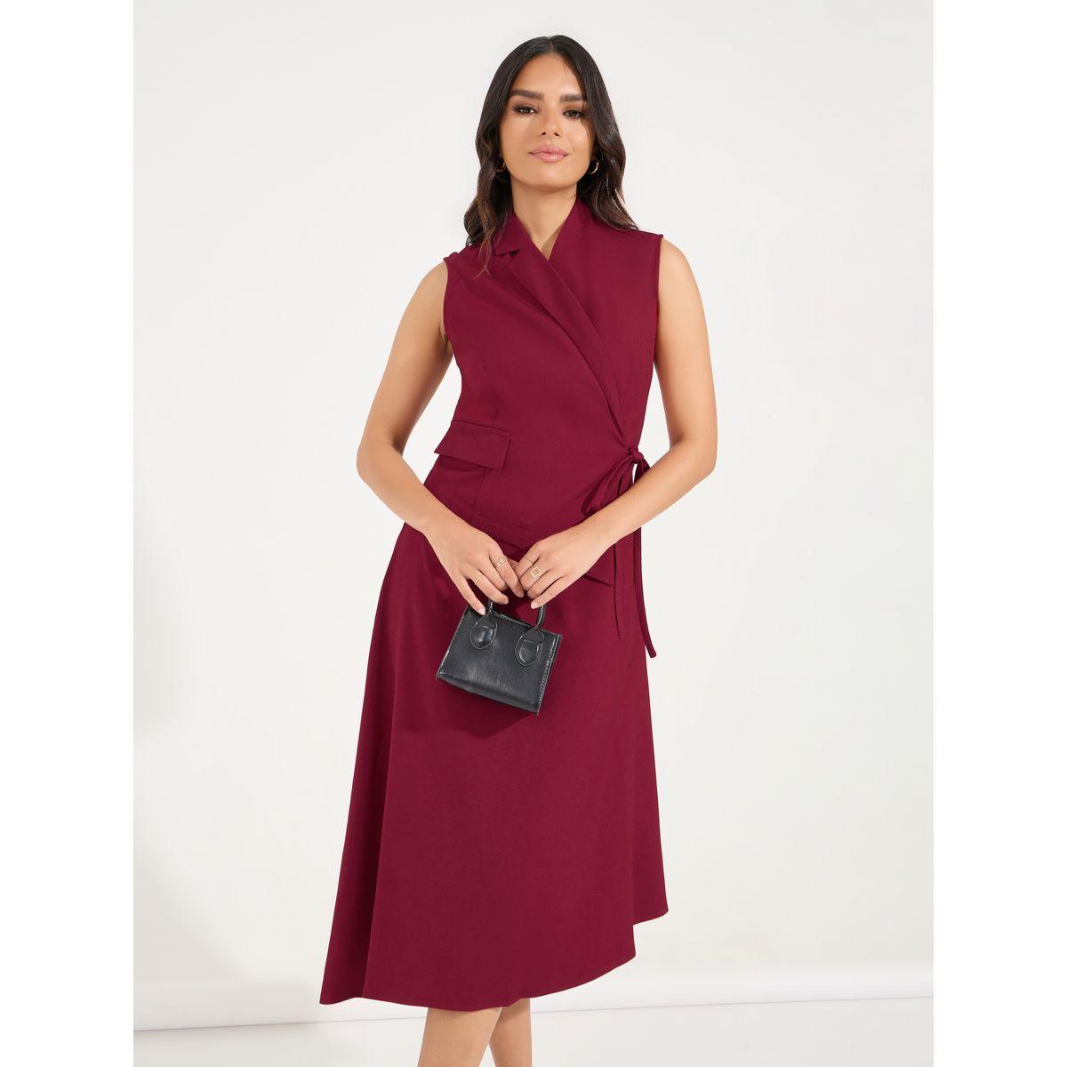 Styli Plain Tie-Up Sleeveless Blazer Midi Dress-women-clothing-dresses-image-2
