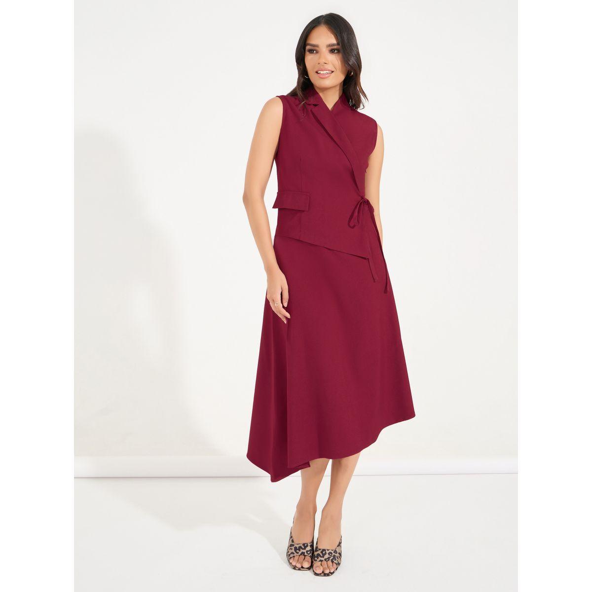 Styli Plain Tie-Up Sleeveless Blazer Midi Dress-women-clothing-dresses-image-4