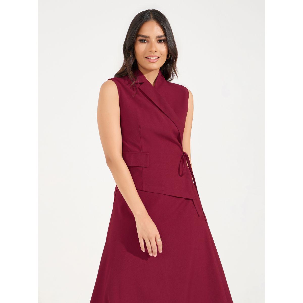 Styli Plain Tie-Up Sleeveless Blazer Midi Dress-women-clothing-dresses-image-5