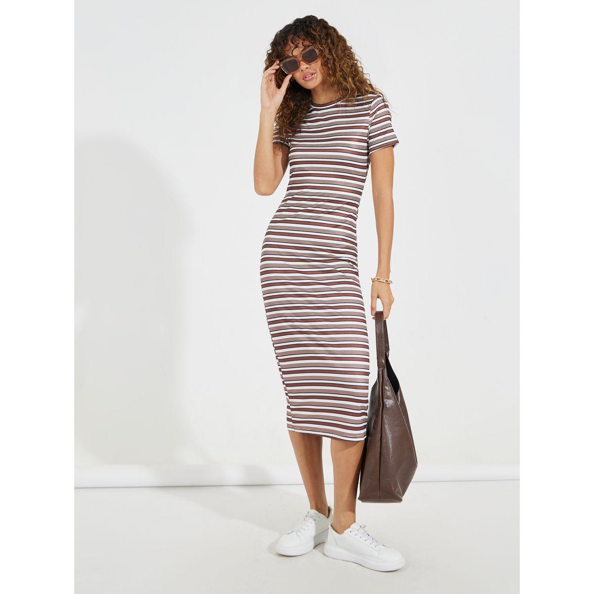 قميص نوم ميدي مخطط بأكمام قصيرة-women-clothing-dresses-image-1