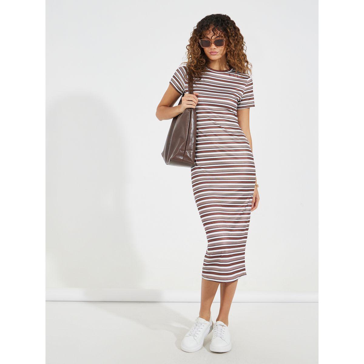 Styli Striped Short Sleeves T-Shirt Midi Dress-women-clothing-dresses-image-2