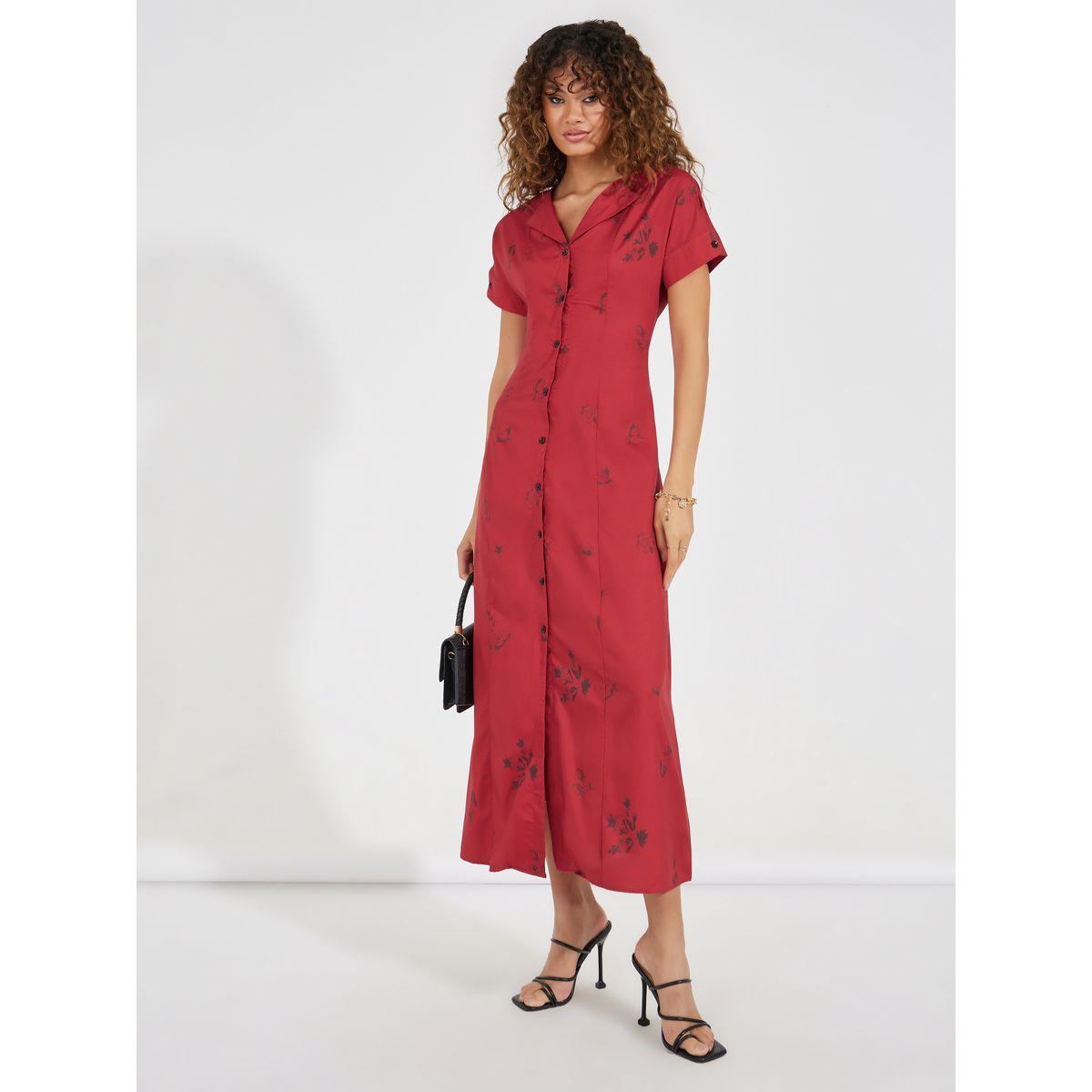 Styli Floral Sketch Print Collared A-Line Maxi Dress-women-clothing-dresses-image-4