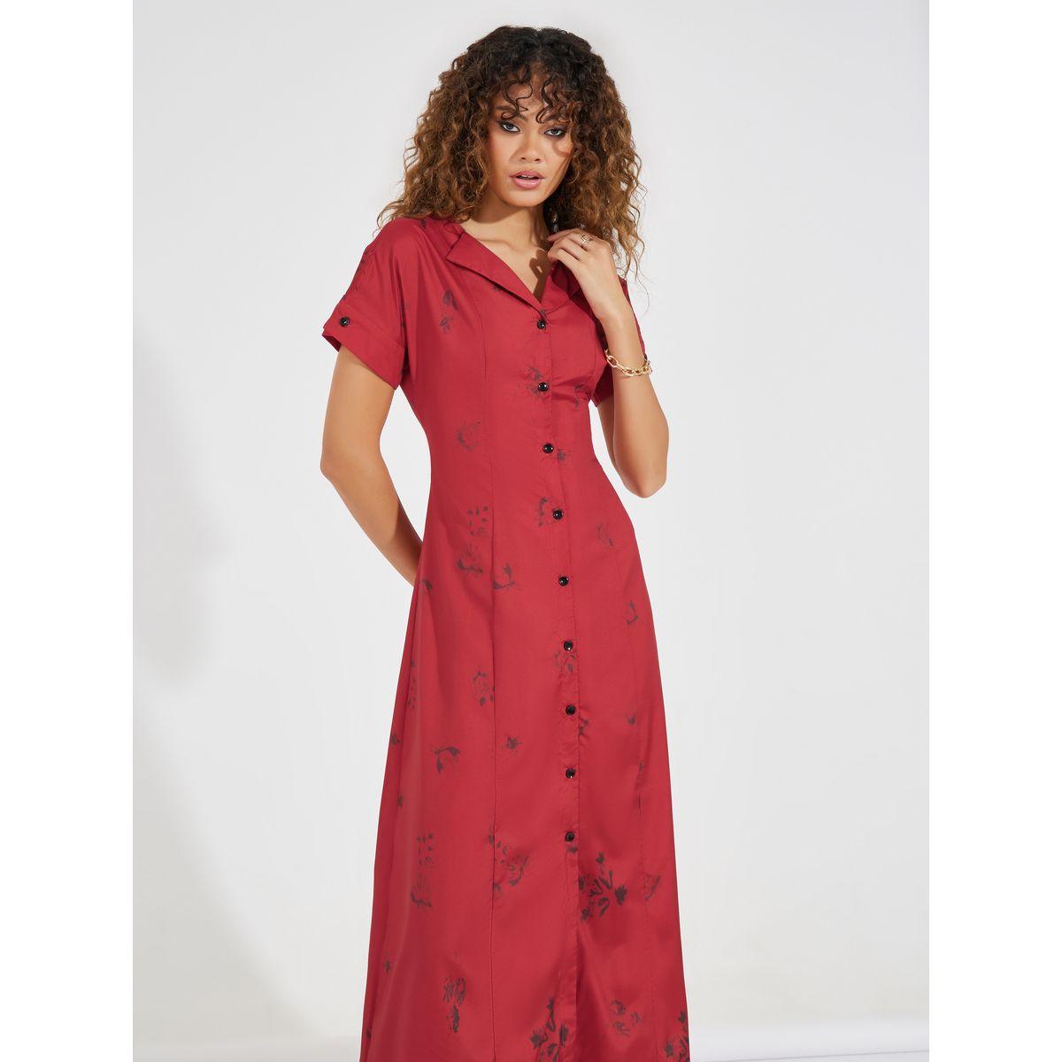 Styli Floral Sketch Print Collared A-Line Maxi Dress-women-clothing-dresses-image-5