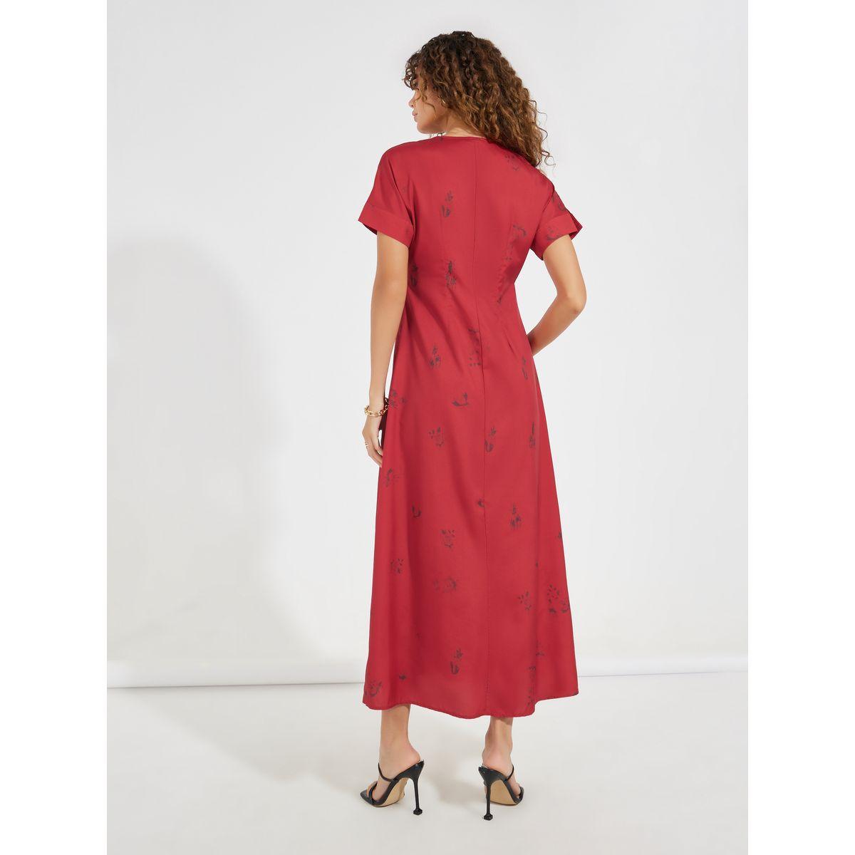 فستان طويل بياقة مع طبعة زهور سكيتش-women-clothing-dresses-image-6