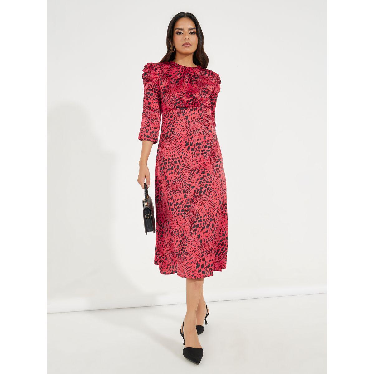 فستان ميدي مطبع بزهور واكمام 3/4-women-clothing-dresses-image-4