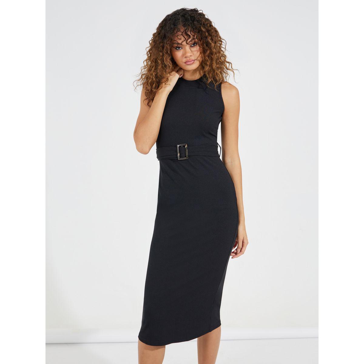 فستان بديكون ميدي بلا اكمام مع رباط خصر-women-clothing-dresses-image-2