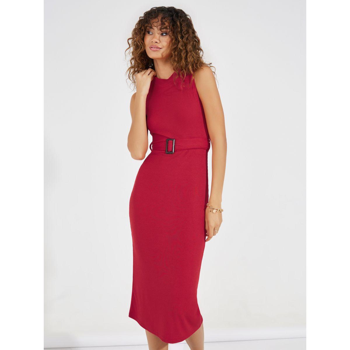 Styli Rib Sleeveless Belted Bodycon Midi Dress-women-clothing-dresses-image-2