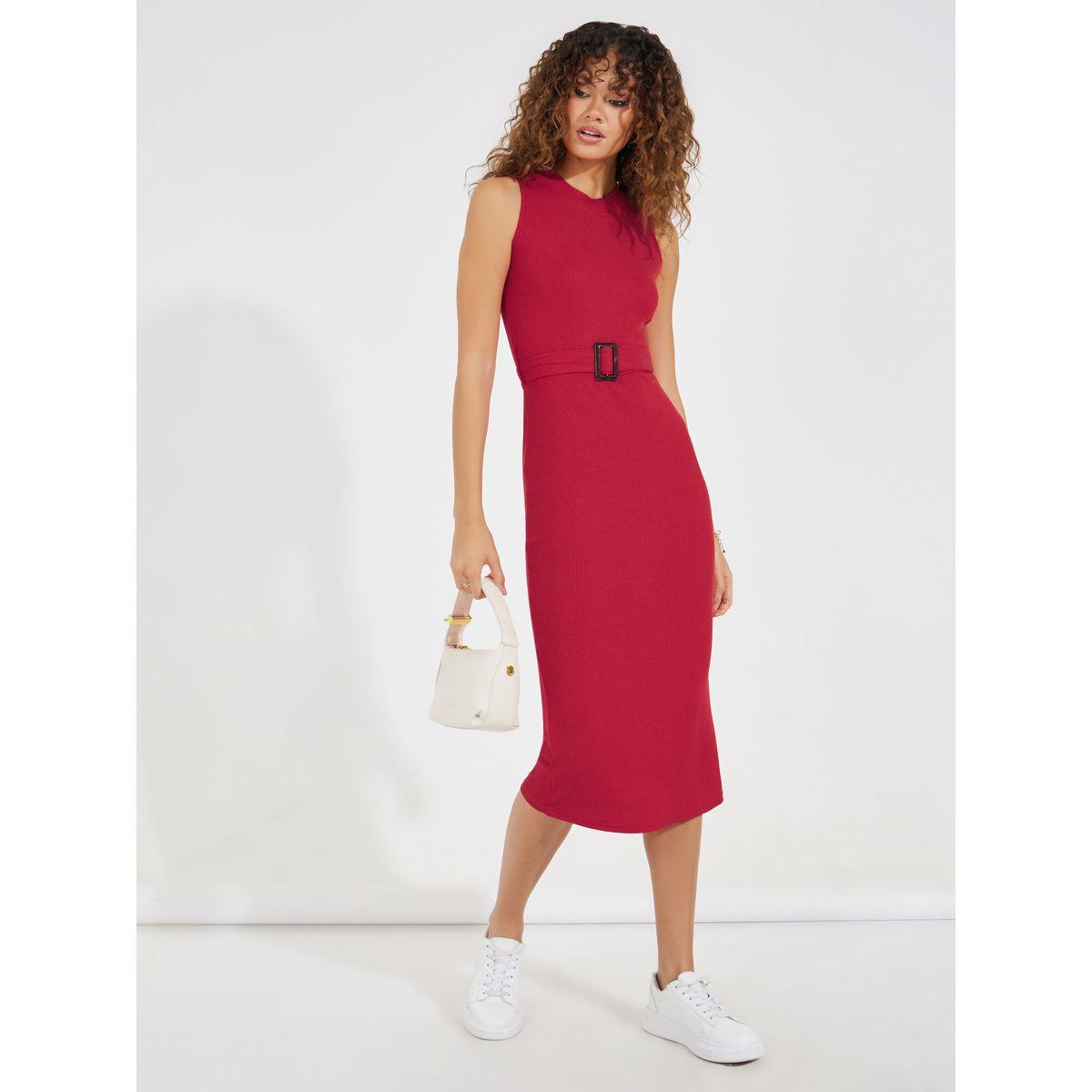 Styli Rib Sleeveless Belted Bodycon Midi Dress-women-clothing-dresses-image-4