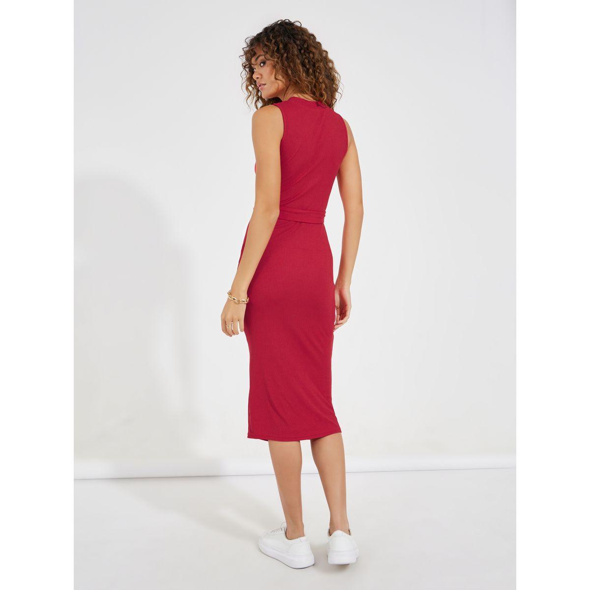 فستان بديكون ميدي بلا اكمام مع رباط خصر-women-clothing-dresses-image-6