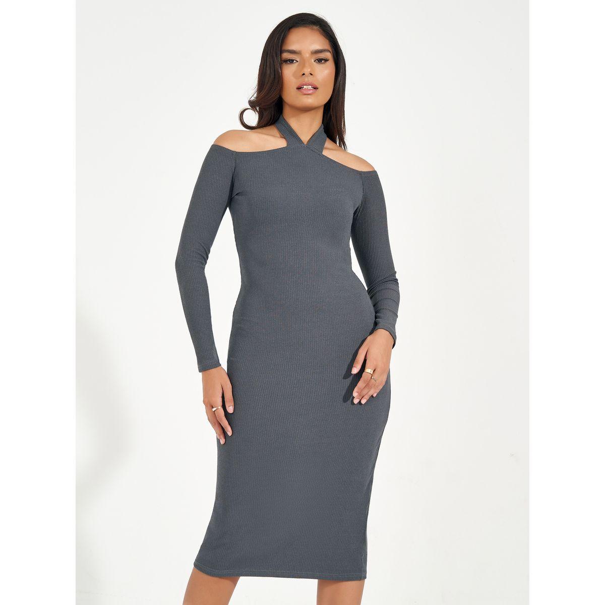 فستان ميدي سادة بأكتاف مكشوفة-women-clothing-dresses-image-2