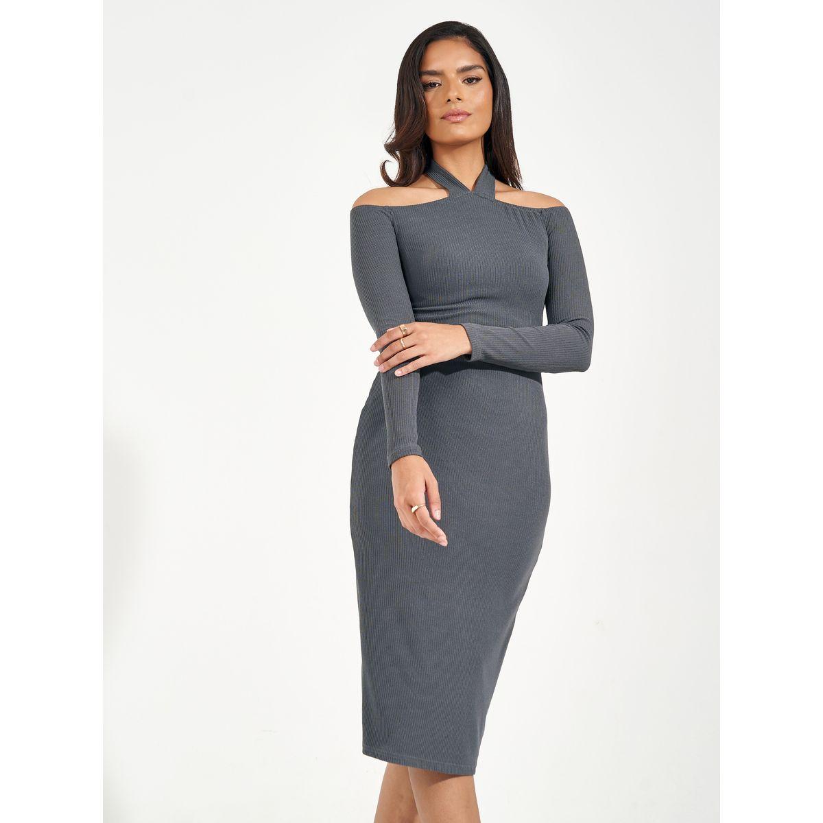 فستان ميدي سادة بأكتاف مكشوفة-women-clothing-dresses-image-4