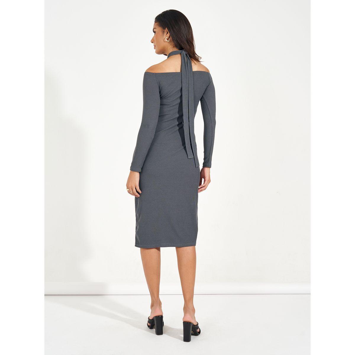 Styli Plain Cold Shoulder Sheath Midi Dress-women-clothing-dresses-image-6