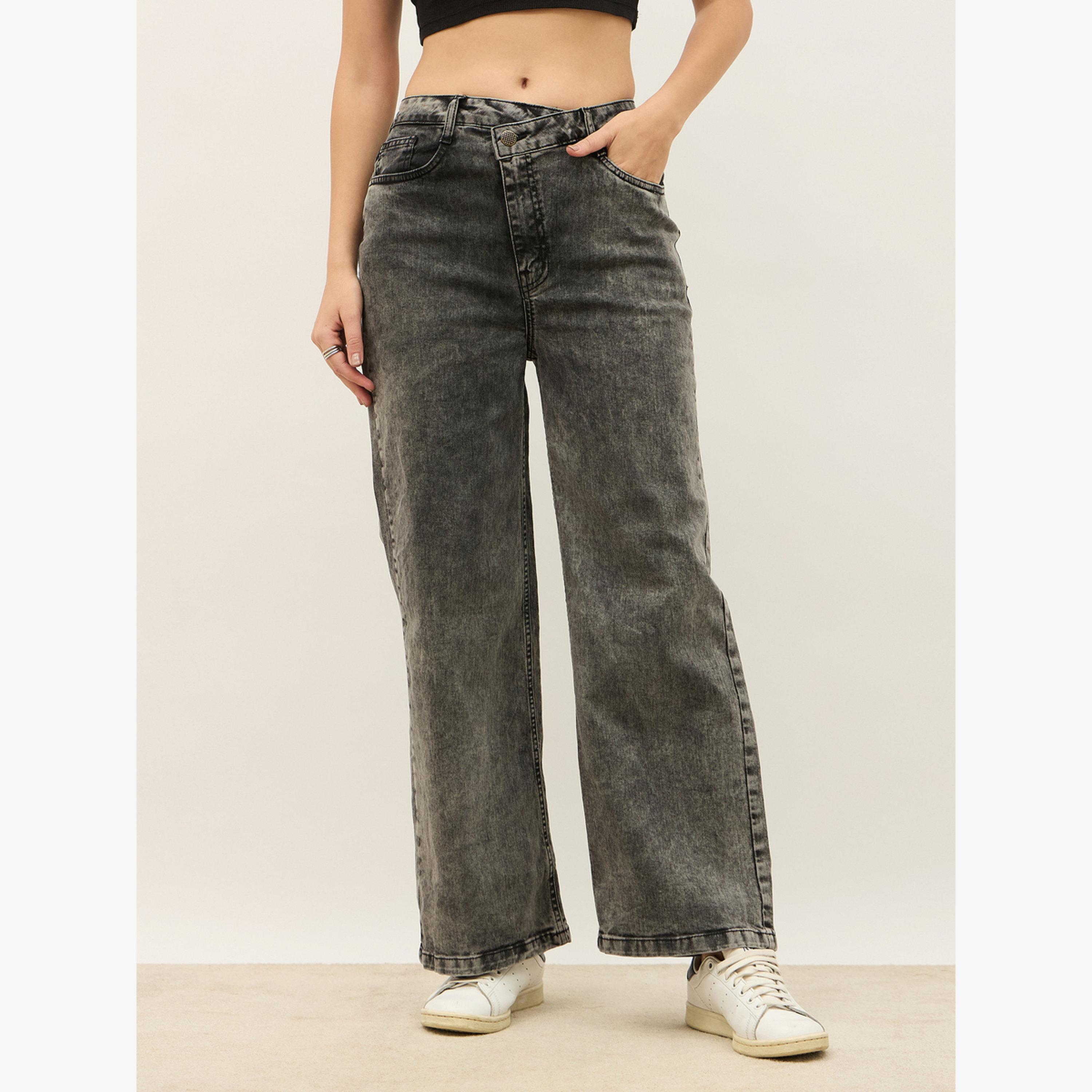 جينز بخصر مرتفع غير متماثل وقصة أرجل مستقيمة-women-clothing-bottoms-jeans-image-1