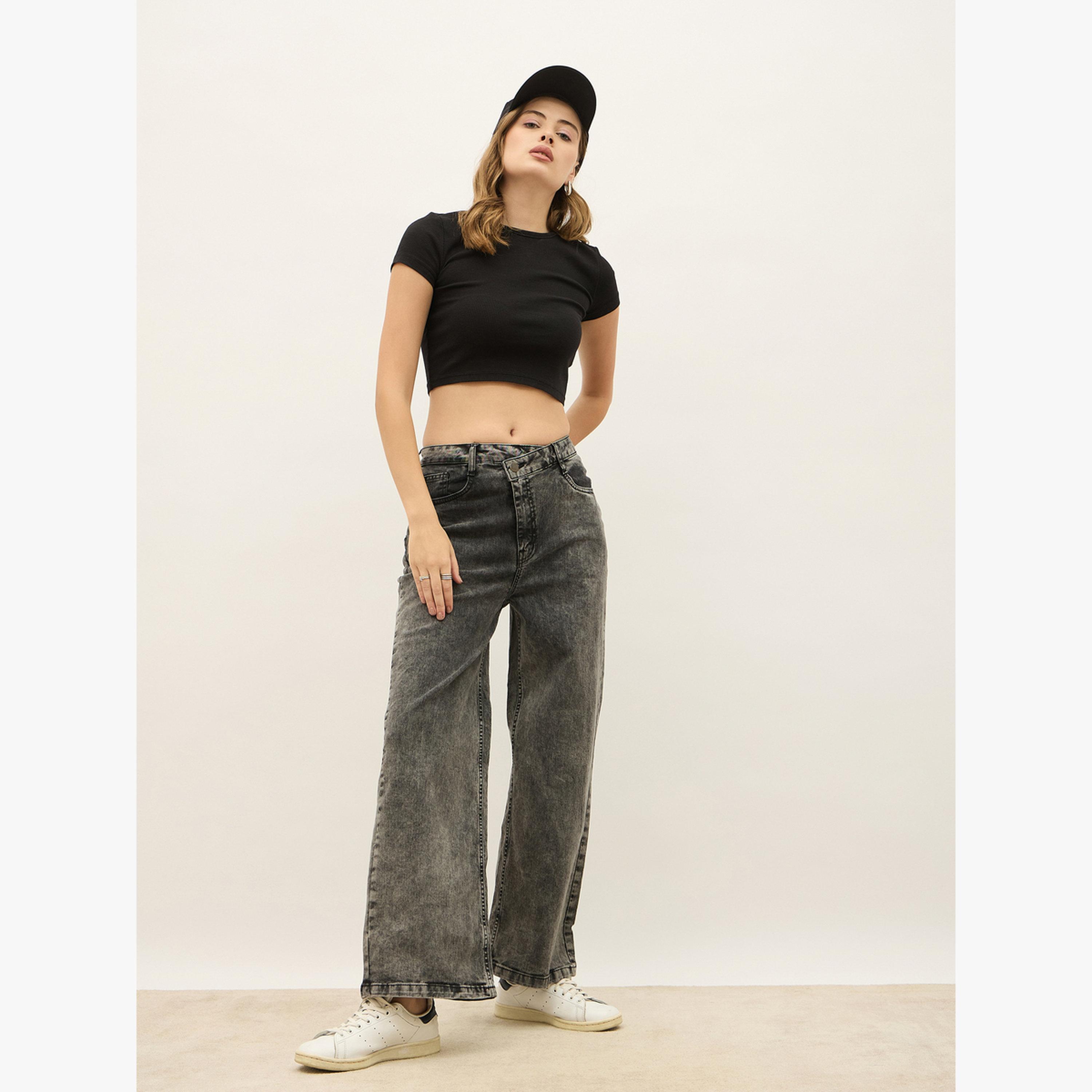 جينز بخصر مرتفع غير متماثل وقصة أرجل مستقيمة-women-clothing-bottoms-jeans-image-2